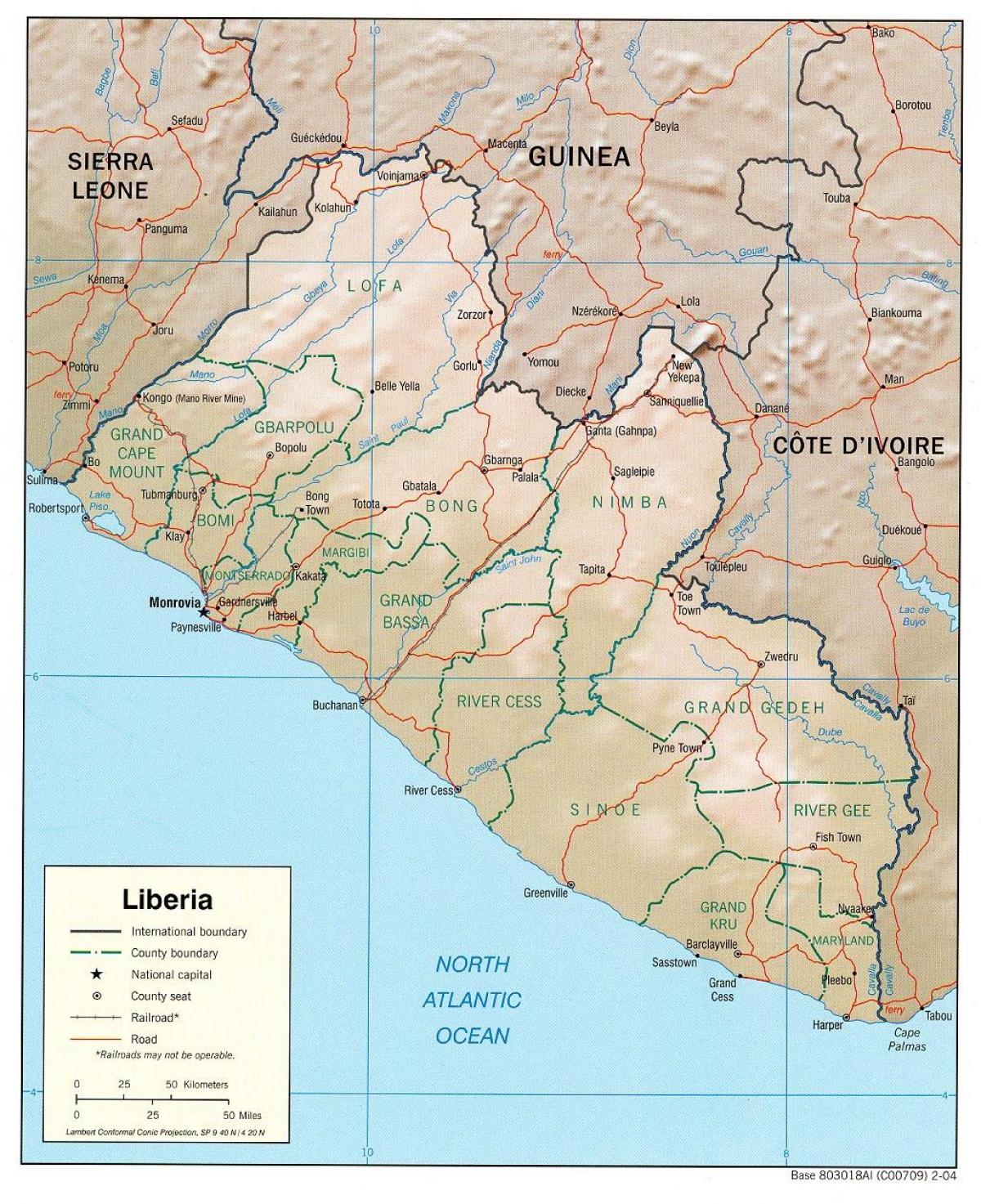 kart coğrafi xəritəsi Liberiyada